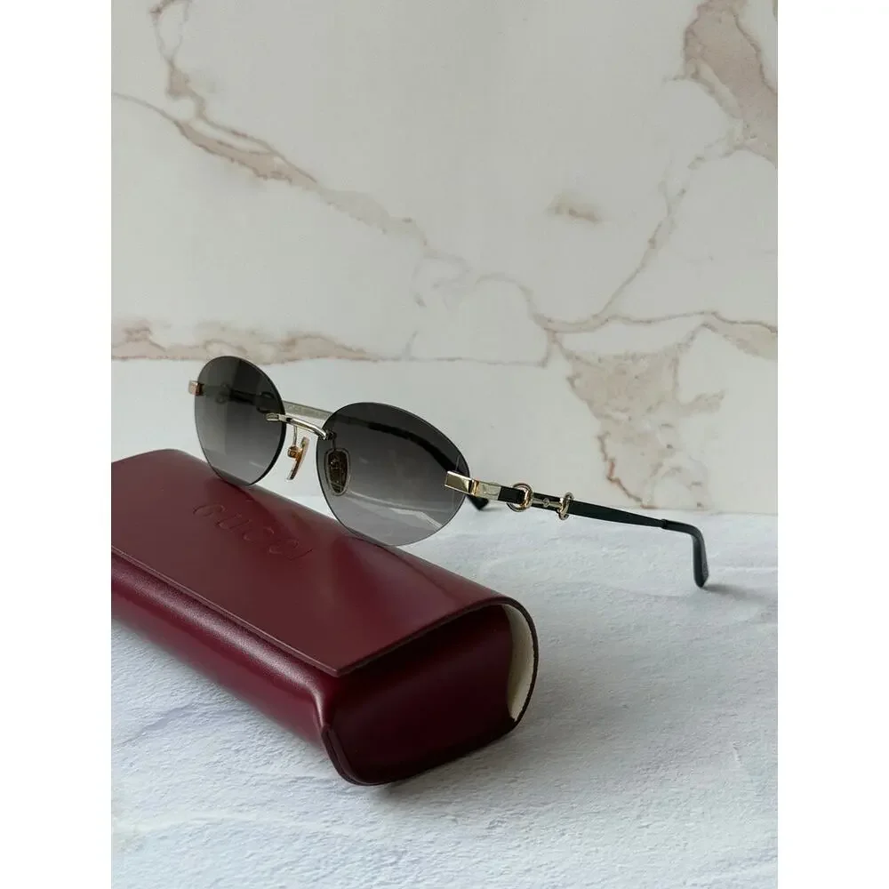 NEW Gucci GG2051S Gold Grey Horsebit Rimless Sunglasses $615